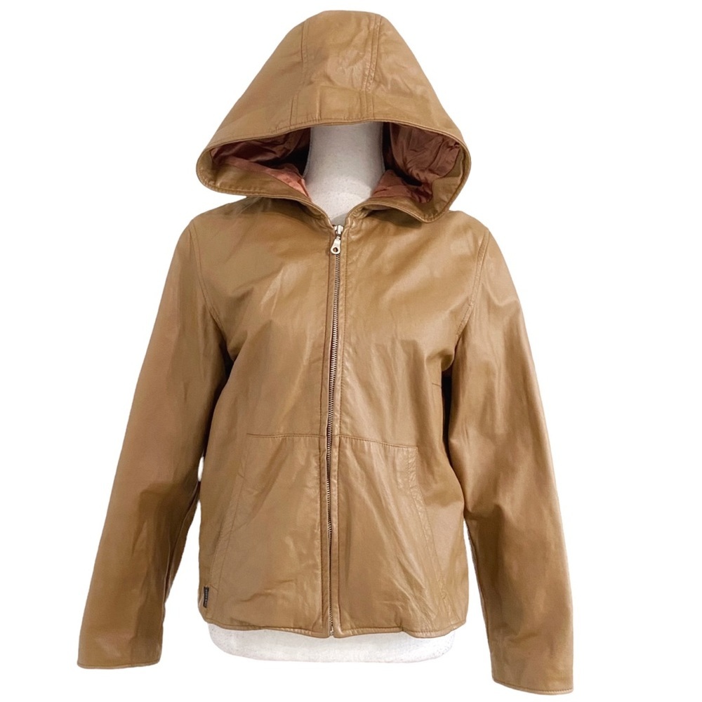 Rudsak TAN LEATHER ZIP UP HOODIE JACKET STYLE LJ-172 - L